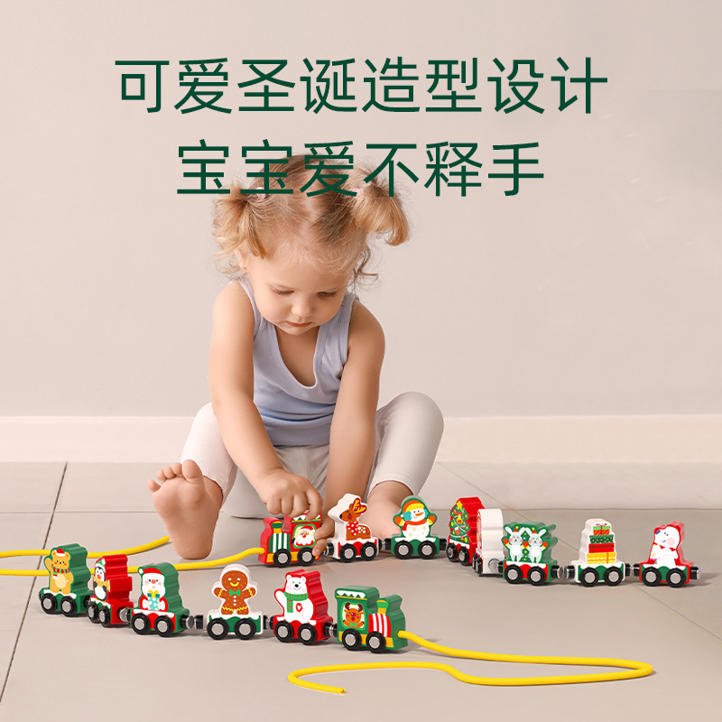 Tren de Navidad magnético para niños tren de tracción puzzle coche de juguete infantil educación temprana inteligencia regalos de Navidad de madera