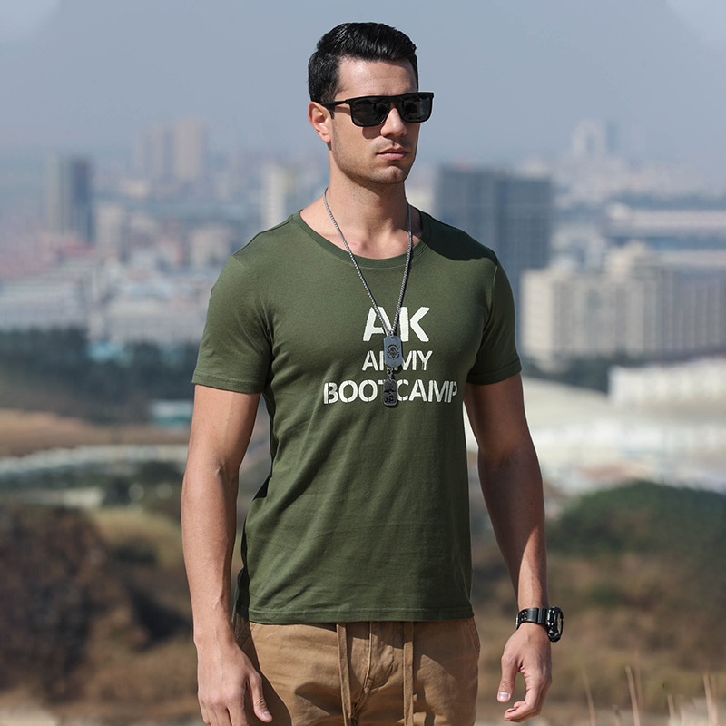 AK ARMY 男裝 2021夏季短袖T恤男軍事復(fù)古字母印花圓領(lǐng)短袖t恤男