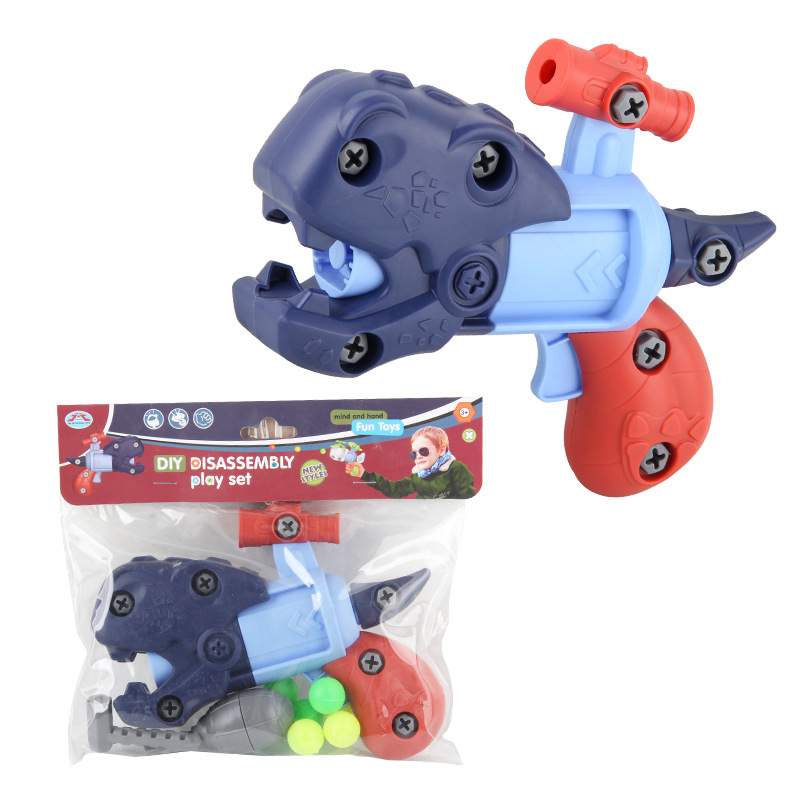 Dos en uno desmontaje juguete pistola niños DIY montaje desmontaje tornillo manual dinosaurio Mesa PISTOLA DE TENIS juguete al por mayor