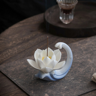 Creative Handmade Lotus Incense Device for Home Indoor Ceramic Wire Incense Burner Zen Snow Lotus Incense Coil Incense Holder Tea Table Ornaments