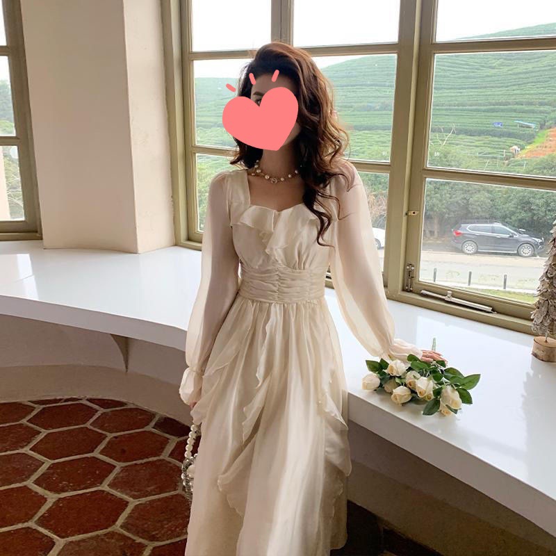 跨境一件代发爆款2024新款长袖连衣裙小众设计收腰显瘦仙女裙直播