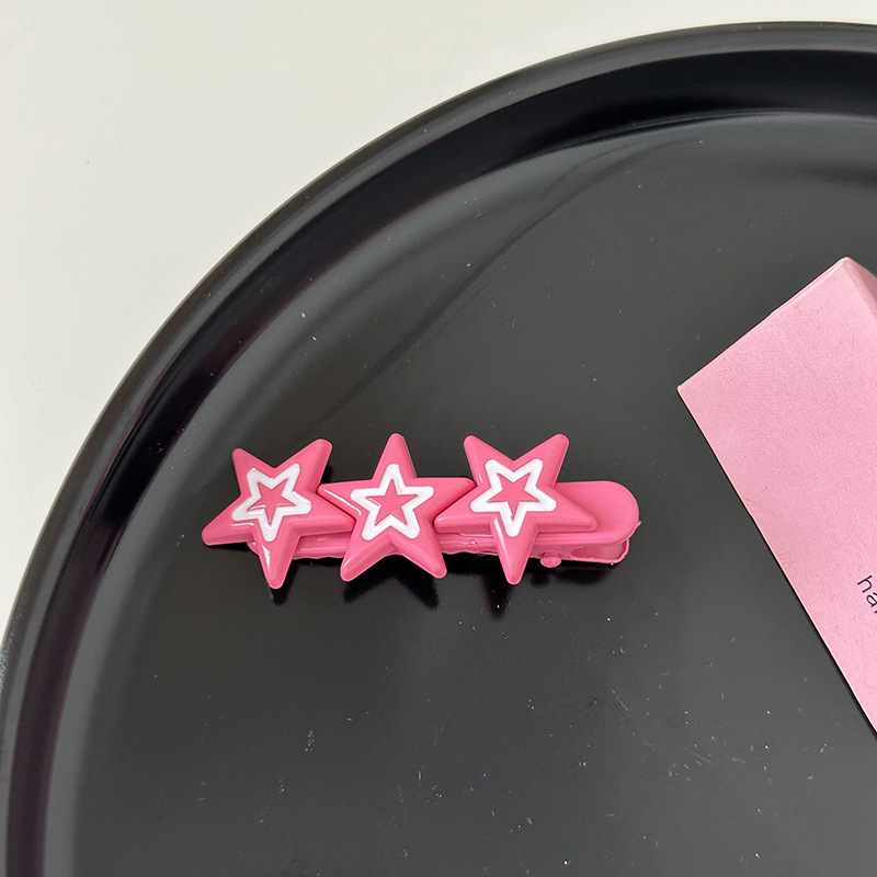 Y2g star sweet cool pink white five-pointed star hairpin side bangs broken hair duckbill clip sweet hair accessories all-match New_voghion.com