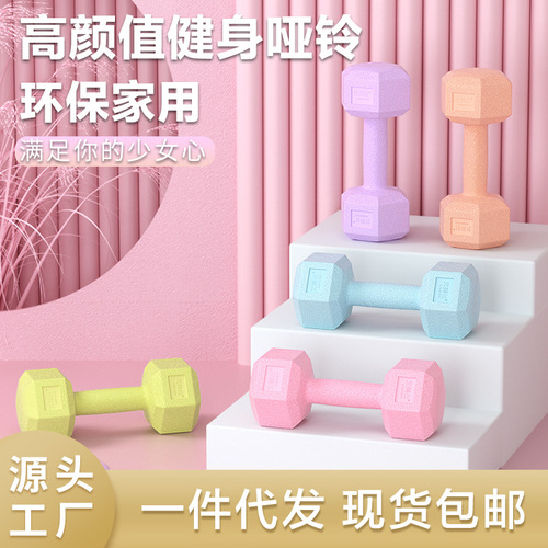 Women's dumbbell home color children's thin arm yoga rubber-coated small dumbbell 1kg 2/3 men's fitness equipment