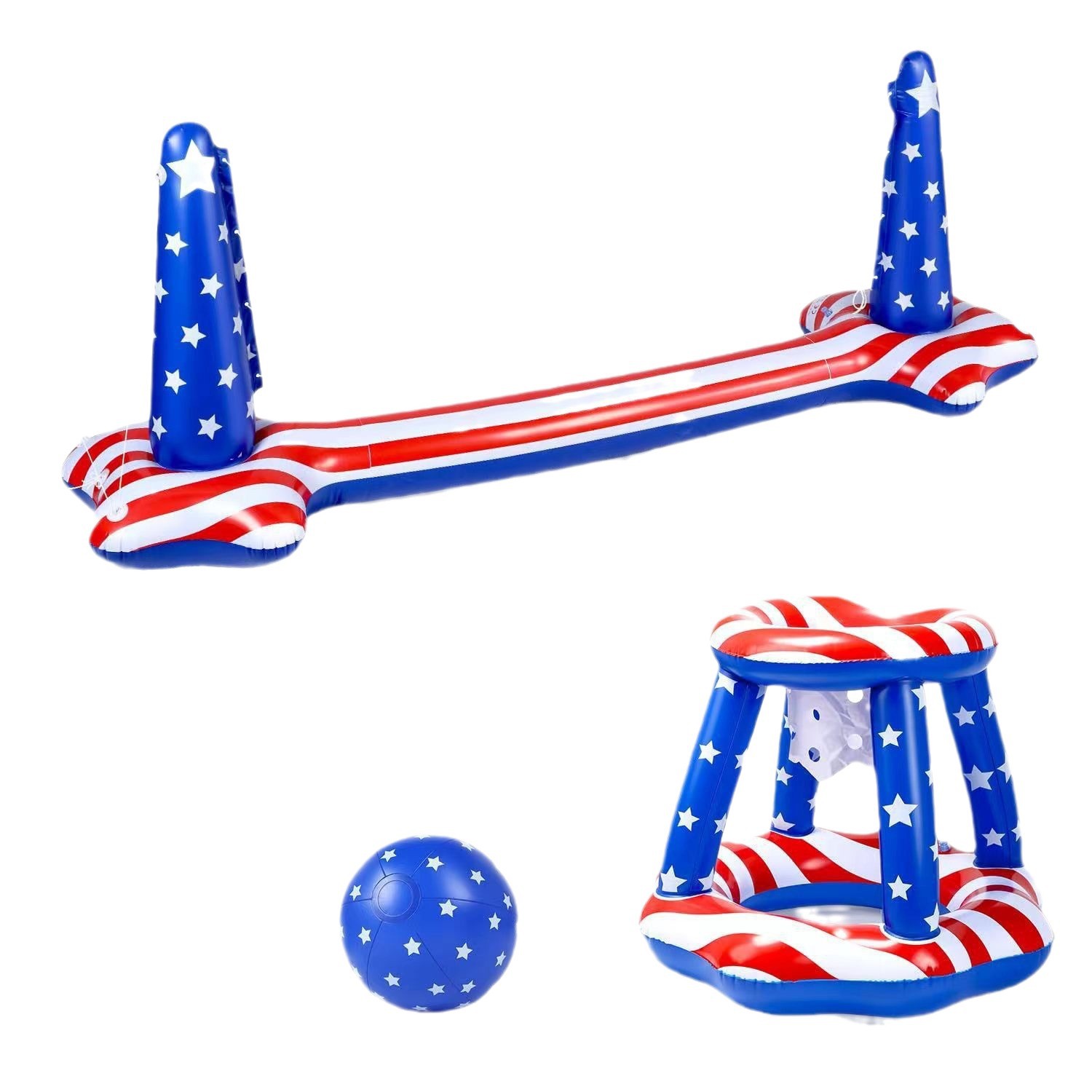 Nuevo estante de voleibol infláble de bandera americana transfronteriza, estante de baloncesto, piscina, fiesta, juguetes de entretenimiento, círculo de natación