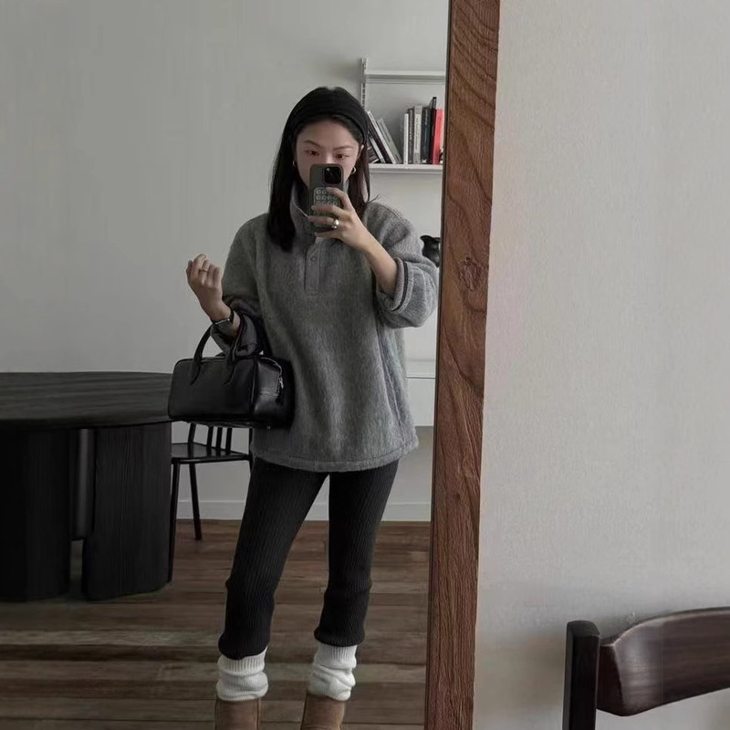 Now Ng Korean Dongdaemun Designer G*D Casual Style Fashionable High-Neck Pure Color Sweatshirt