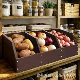 木质厨房果蔬储存筐双层分格式食品收纳盒大容量台面蔬菜存放