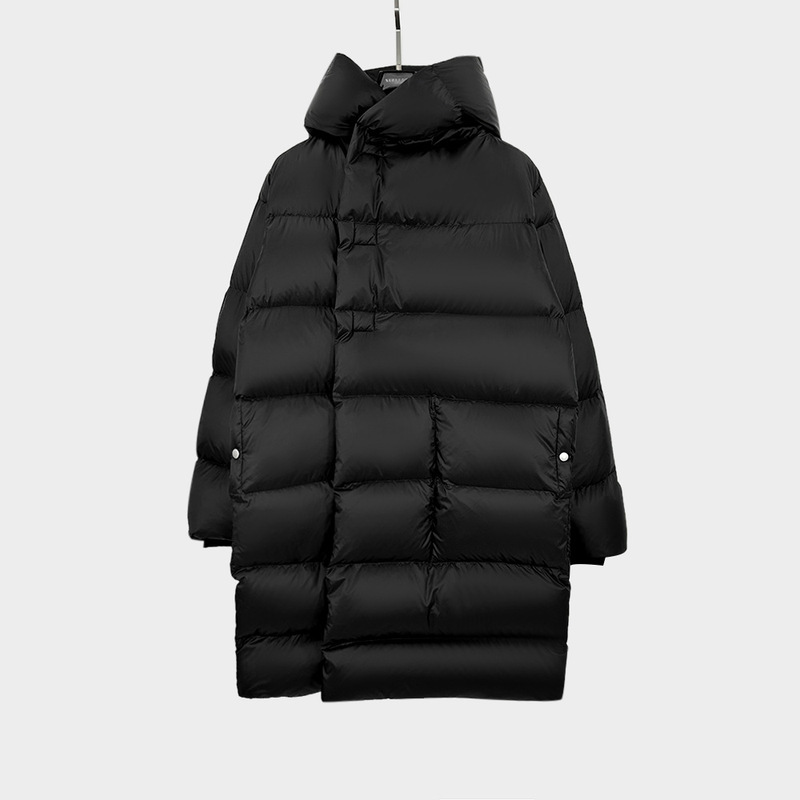 Mid-Length down Jacket, Dark Celebrity Style, Ultra-Light, Long and Slim Fit, White Duck down Puffer Jacket