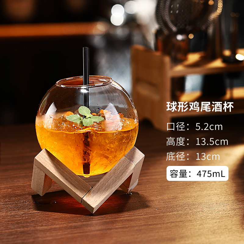 Taza de bolas creativa con marco de madera, taza de vidrio, bebida personalizada, copa de jugo, copa de cóctel, vino, copa de hockey sobre hielo