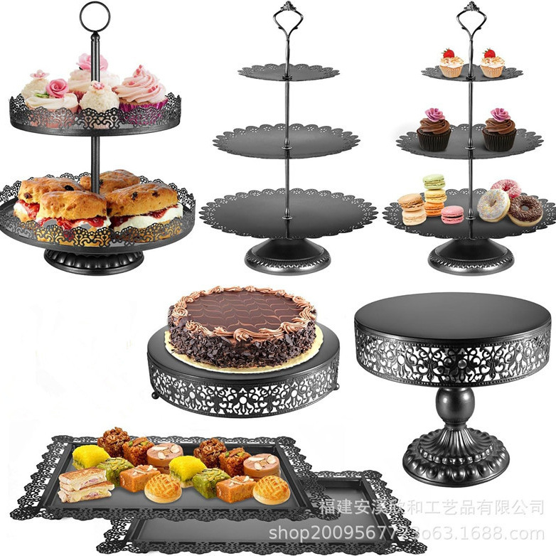 Estante de pastel negro, tabla de postres Set de exhibición Estante de cupcake de metal para pastel de cumpleaños de boda