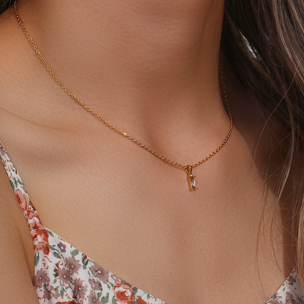 Simple Style Square Stainless Steel Necklace Plating Zircon Stainless Steel Necklaces_colorza_5