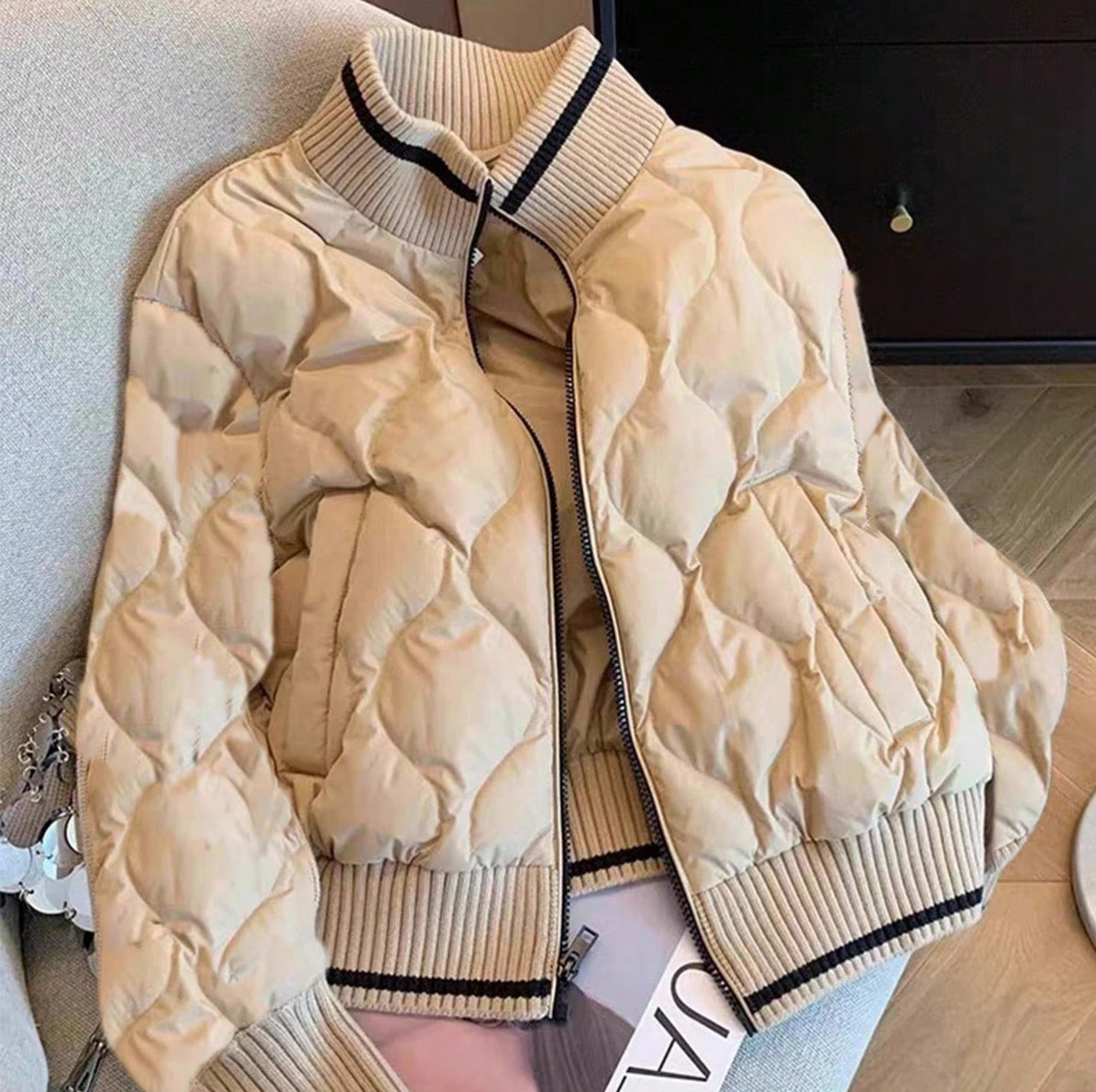 立领菱格棉服女秋冬季新款欧美女装设计感外套棒球服休闲百搭