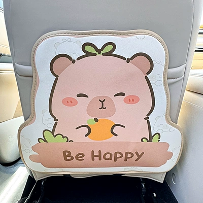 Suitable for Wuling Bingo S Car Seat Back Anti-Kick Pad, Cartoon Cute Anti-Dirt Car Interior Protective Decorative Accessories (Chair back anti-kick pad) - wuling-bingo-s-orange-capibara-leather-anti-kick-pad