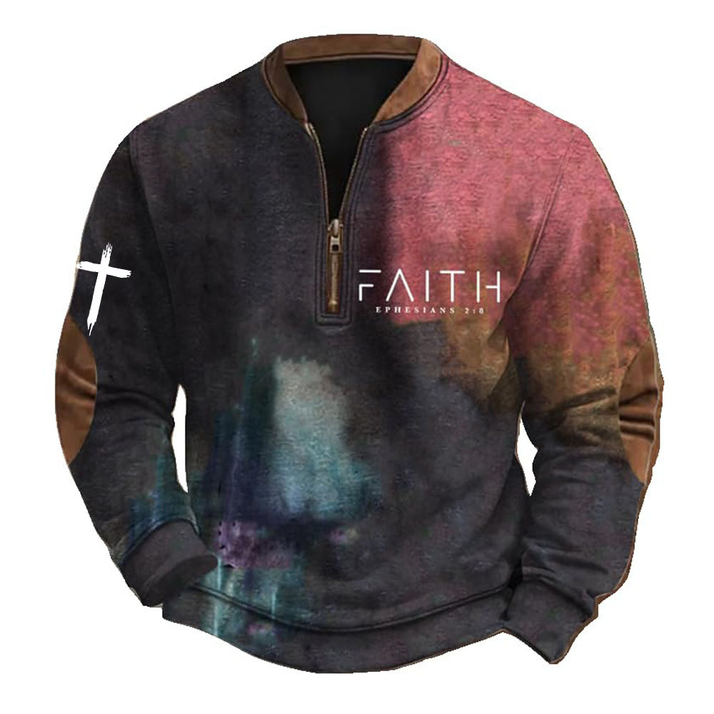 2025跨境外贸新款亚马逊速卖通潮流时尚冬季字母十字架半拉链卫衣