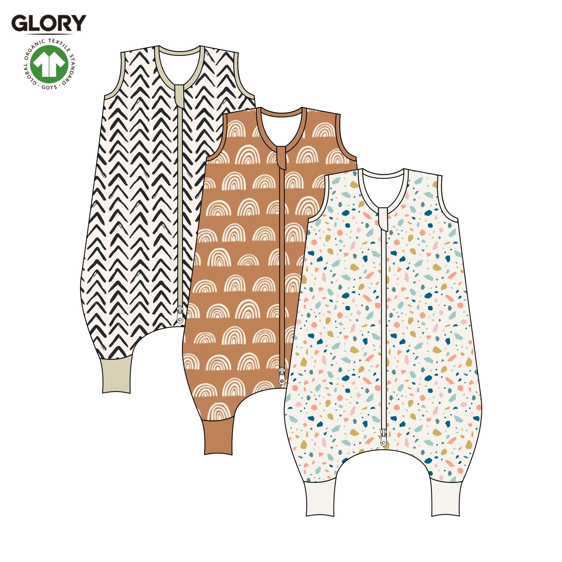 Gots Certified Manufacturer Custom-Made Cross-Border Pure Cotton Organic Cotton Printed Sleeveless Split-Leg Baby Zipper Sleeping Bag 1.0 Tog