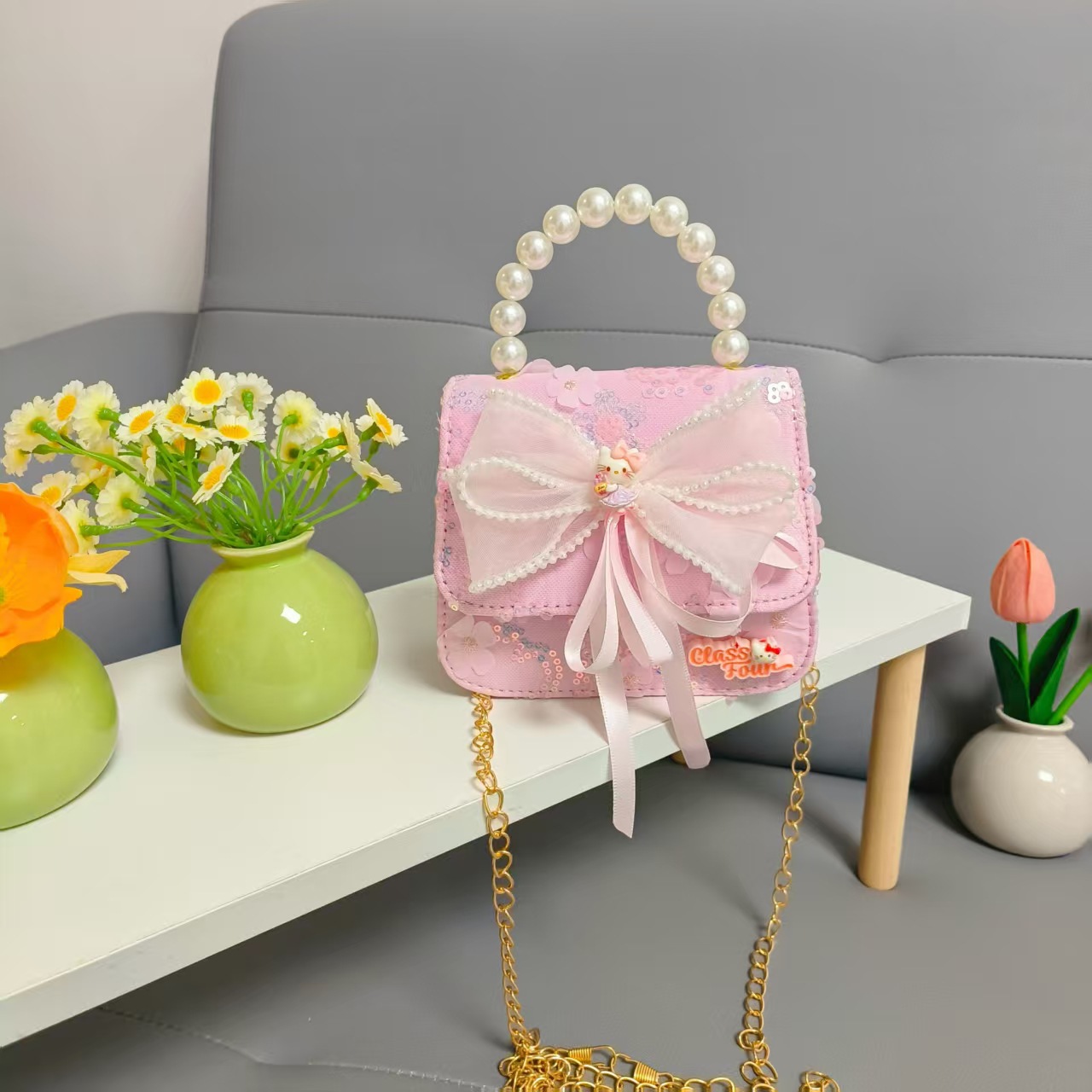 Bolso de perlas arco princesa pequeña fragancia Meilati Kulomi bolso de mano accesorios de cadena bolso de Año Nuevo