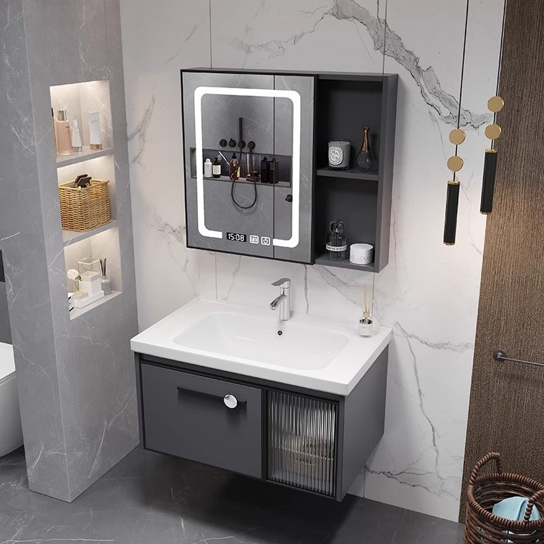 gabinete de baño combinado gabinete lavabo espacio aluminio tablero de fibra de carbono lavabo pequeño tipo lavabo