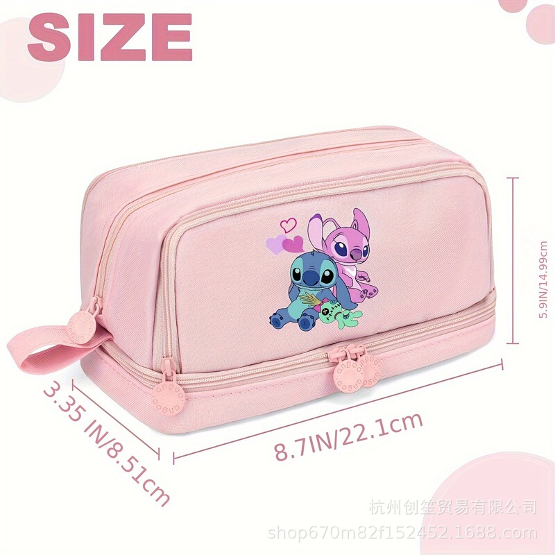 Stitch ペンバッグ 大容量文具収納バッグ 小学生用 二層子供用ポータブル文具バッグ 写真プリント付き|undefined