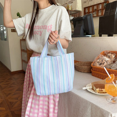 4597春夏新作しわストライプキャンバスバッグ手提げ弁当袋収納袋大容量手持ちマミーバッグ