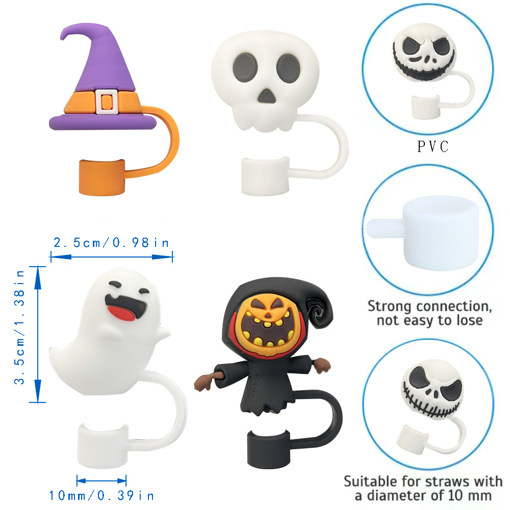 PVC Material Halloween Festival Multicolor Pattern Halloween Elegant Cute Multicolor PVC Straw Decorative Cap 1 Piece
