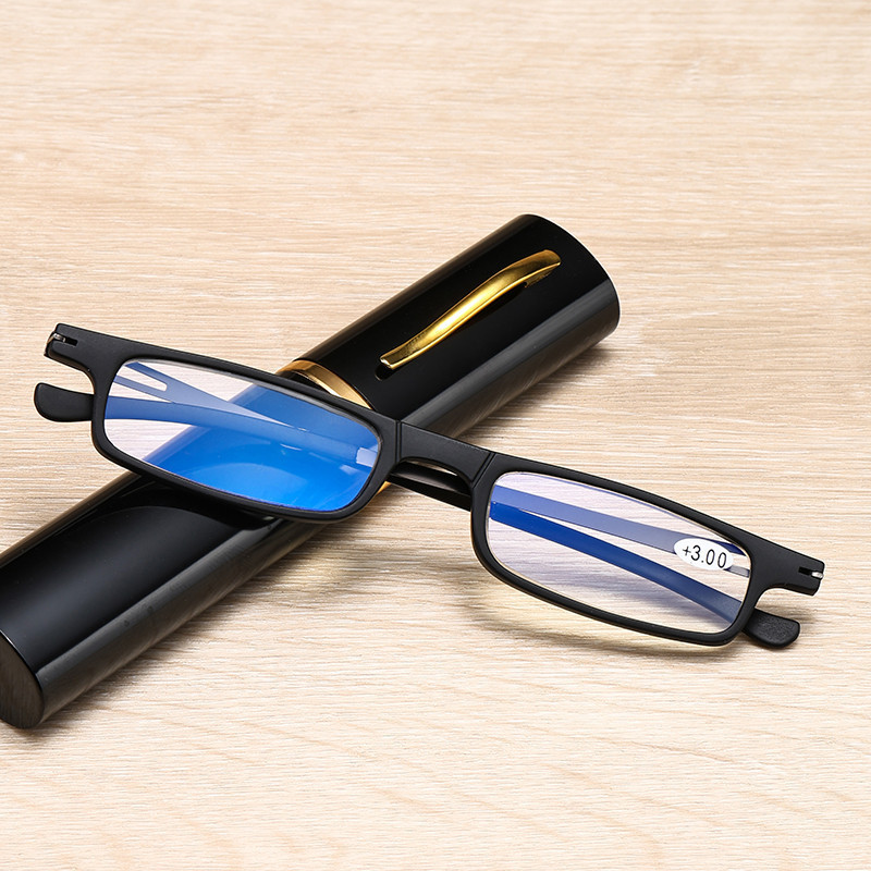 Pen holder anti-blue light reading glasses men's middle-aged and elderly portable reading glasses HD not easy to fatigue easy to carry flower glasses Pen holder anti-blue light reading glasses men's middle-aged and elderly portable reading glasses HD not easy to fatigue easy to carry flower glasses