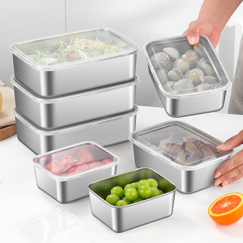 Caja de almacenamiento de acero inoxidable con cubierta Plato cuadrado Grado alimenticio Caja de almacenamiento de refrigerador Caja de picnic Caja de dumplings Caja cuadrada Plato rectangular