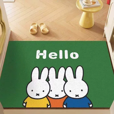 Avtomobil döşəmə paspasları: Entrance, Mud-Scraping and Dirt-Resistant - three-cute-miffy-rabbits-40x60cm-silk-circle