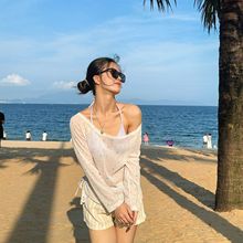 上衣沙滩风泳衣星星罩衫女新款夏日度假防晒显瘦长袖纯欲薄款泳装