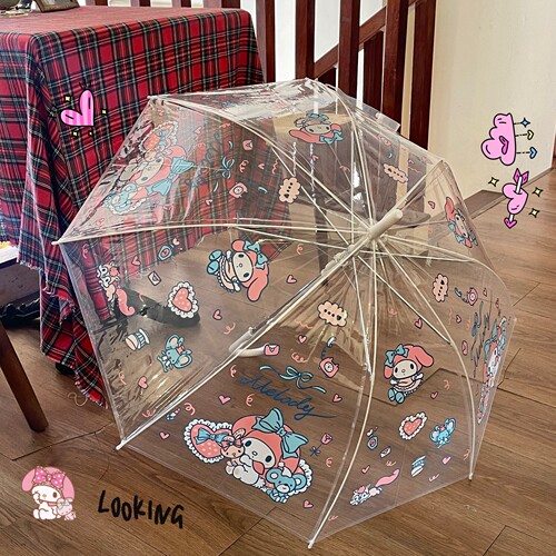 Wholesale telephone Hello Kitty KT transparent umbrella three-fold umbrella fully automatic internet celebrity photo taking cute girly heart