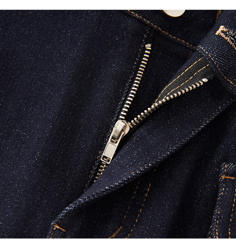 Chân váy denim cạp cao phong cách Hồng Kông cổ điển, dáng ôm xẻ tà dài giữa — Màu xanh đậm chi tiết 13