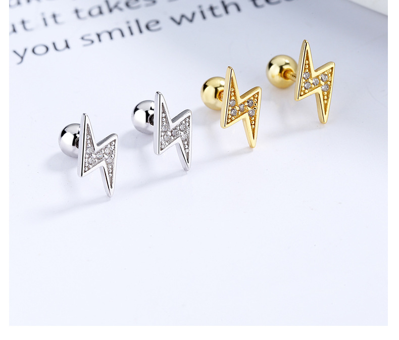 5g Weight Artificial Gemstones Inlay Material Ear Studs Classification 1 Pair 925 Sterling Silver Artificial Gemstones Lightning Ear Studs