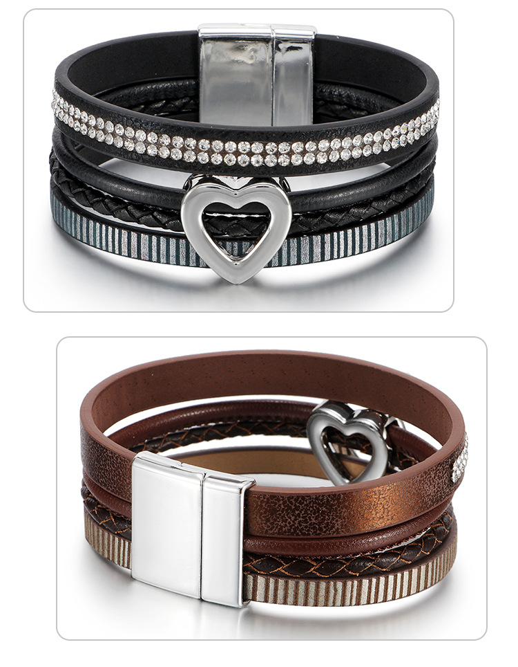 Fashion Heart Shape Pu Leather Alloy Knitting Womenu0027S Bracelets