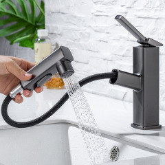 Carefully selected gun gray bathroom washbasin faucet that can be pulled out and rotated to provide water for the bathroom counter basin faucet