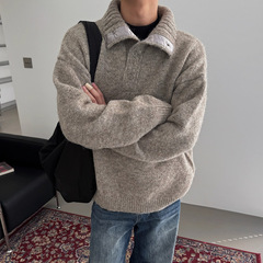 韩版老钱风休闲套头长袖秋冬季加厚简约宽松可翻高领毛衣男女上衣