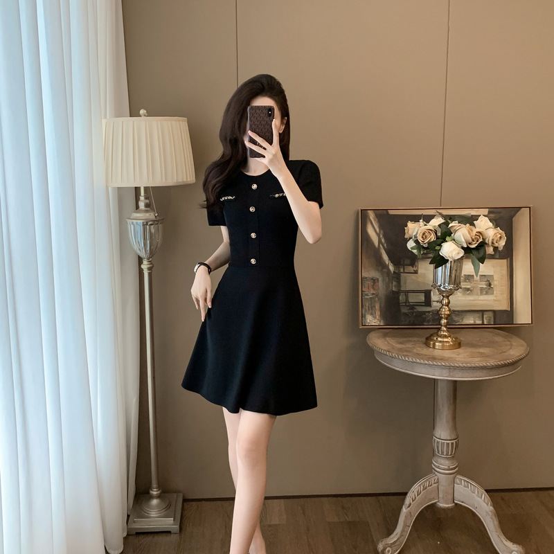 2026 High-End Light Luxury Little Black Dress, New Summer Style, French Simple Style, Elegant Temperament, Round Neck A-Line Dress for Women 2026 High-End Light Luxury Little Black Dress, New Summer Style, French Simple Style, Elegant Temperament, Round Neck A-Line Dress for Women