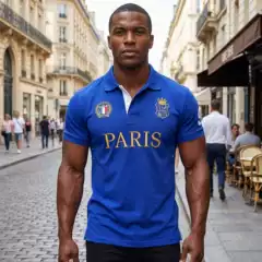 New Cross-Border Men's Short-Sleeved Polo Shirt Blue Ozon Export Casual British Polo Shirt Lapel Casual and Versatile