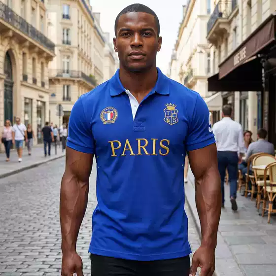New Cross-Border Men's Short-Sleeved Polo Shirt Blue Ozon Export Casual British Polo Shirt Lapel Casual and Versatile