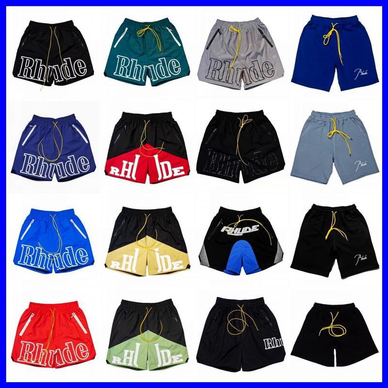 Rhude Casual Shorts High Street Fashion Brand Drawstring Letter Reflective Hip-Hop Beach Shorts Basketball Shorts Unisex Hip-Hop