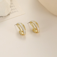 Korean Version Geometric C-Hole Droplet Oil Earrings for Women: Simple, Versatile, Niche Earrings, Sweet and Cool Personality Earrings, 925 Silver Studs