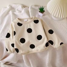 定制复古时髦女童韩版儿童棉质卫衣宝宝波点圆领套头衫圆点上衣