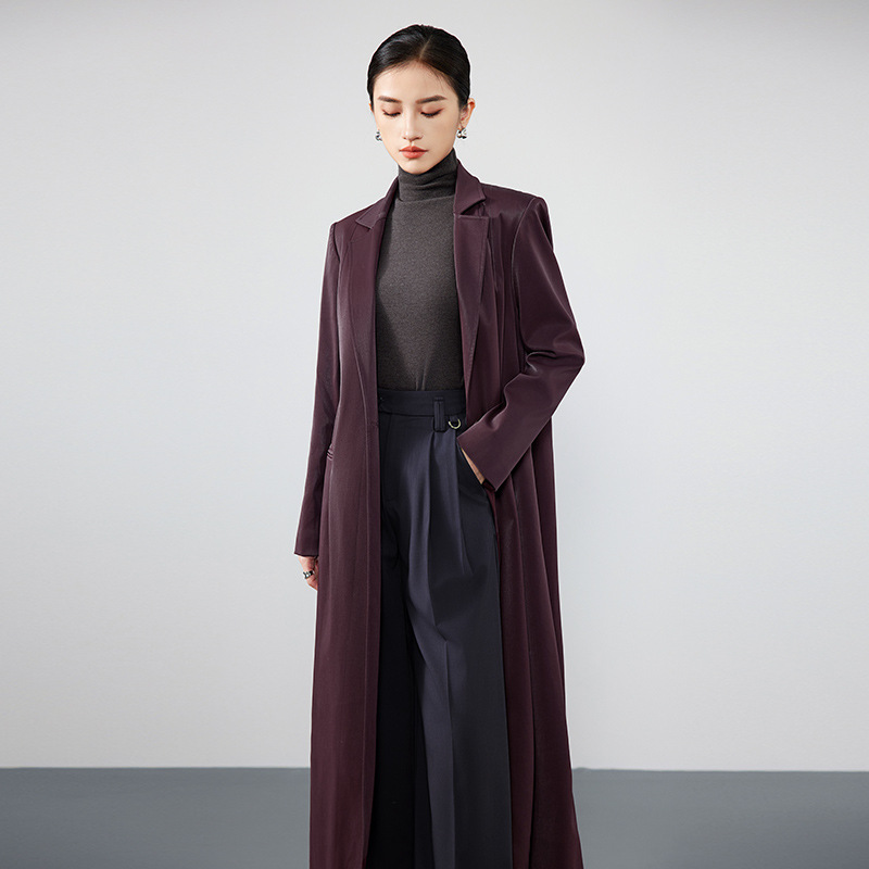 安可拉红复古高级感风衣长外套女2025秋冬新款西装领长袖气质大衣|undefined
