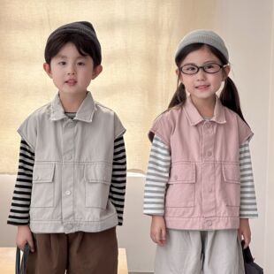 Children's Work Vest Pure Cotton Girls Vest Outer Wear 2025 New Spring and Autum Boys' Vest Baby Jacket