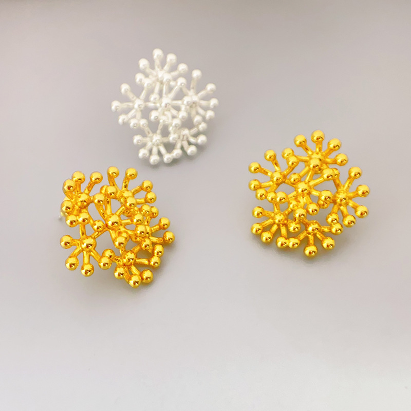 日韓新款時尚雪花煙花造型個性925銀針耳釘銅鍍真金氣質輕奢耳飾