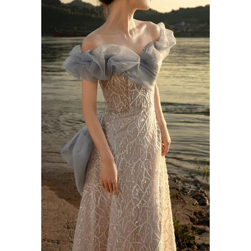 Summer evening dress, wedding dress, open shoulders, for bridesmaid