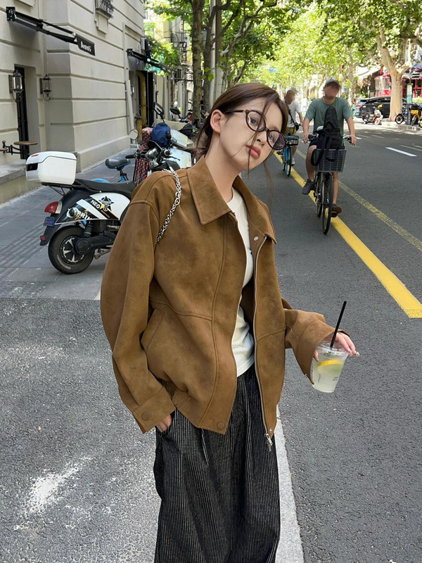 美式复古麂皮绒厚外套女秋季2025新款宽松休闲百搭巨好看夹克|undefined