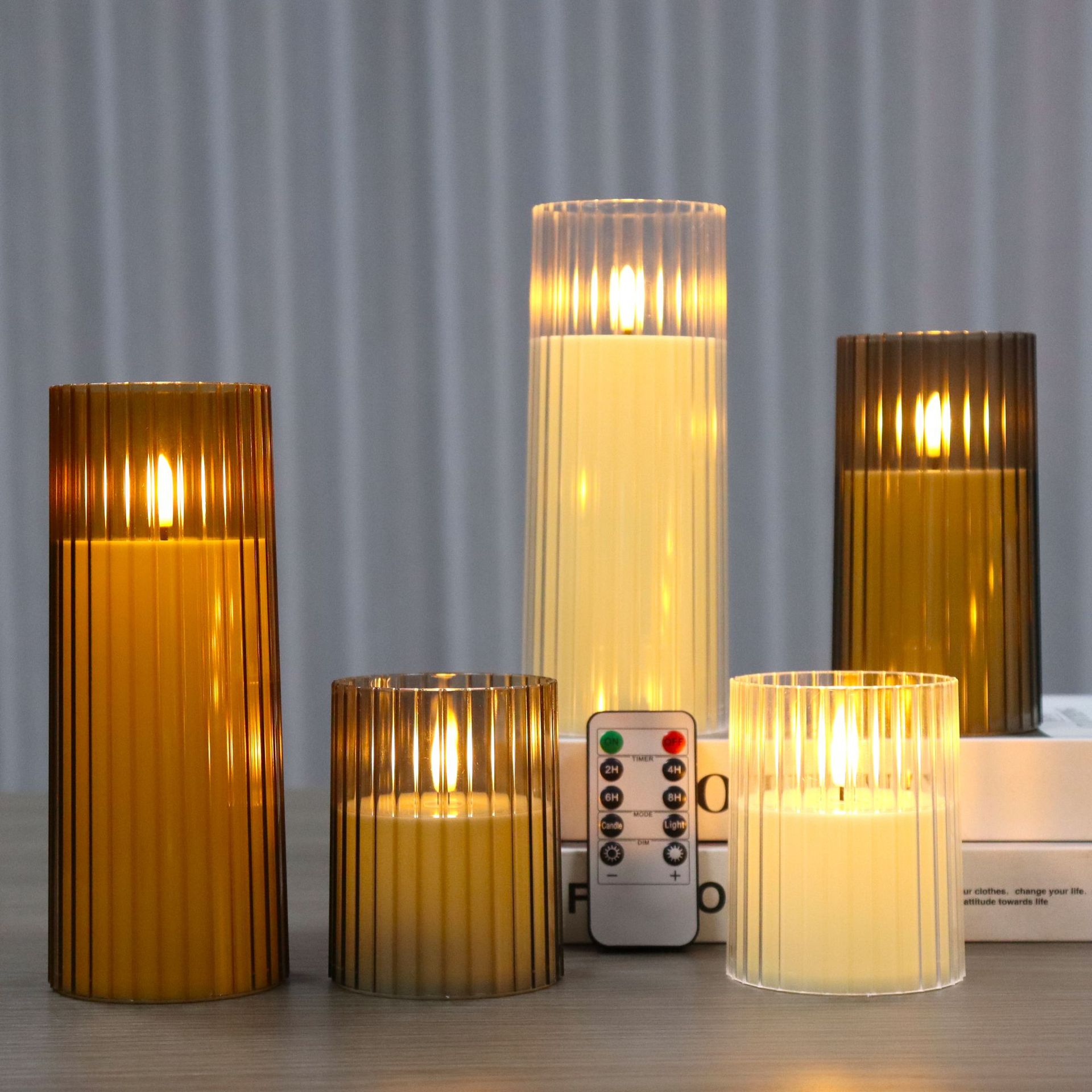 亚克力竖条纹led杯蜡子弹头电子蜡烛灯跨境亚马逊家居圣诞摆件