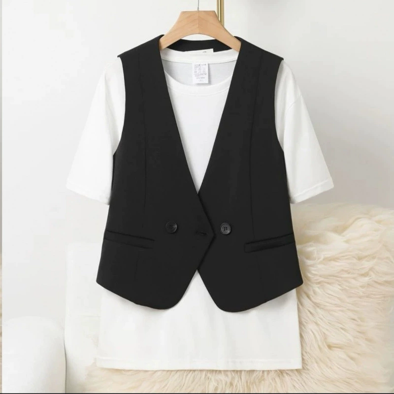 Тонкий жилет 2025, новый весенне-осенний утягивающий двухрядный темпераментный модный жилет, женский жилет, новый стиль