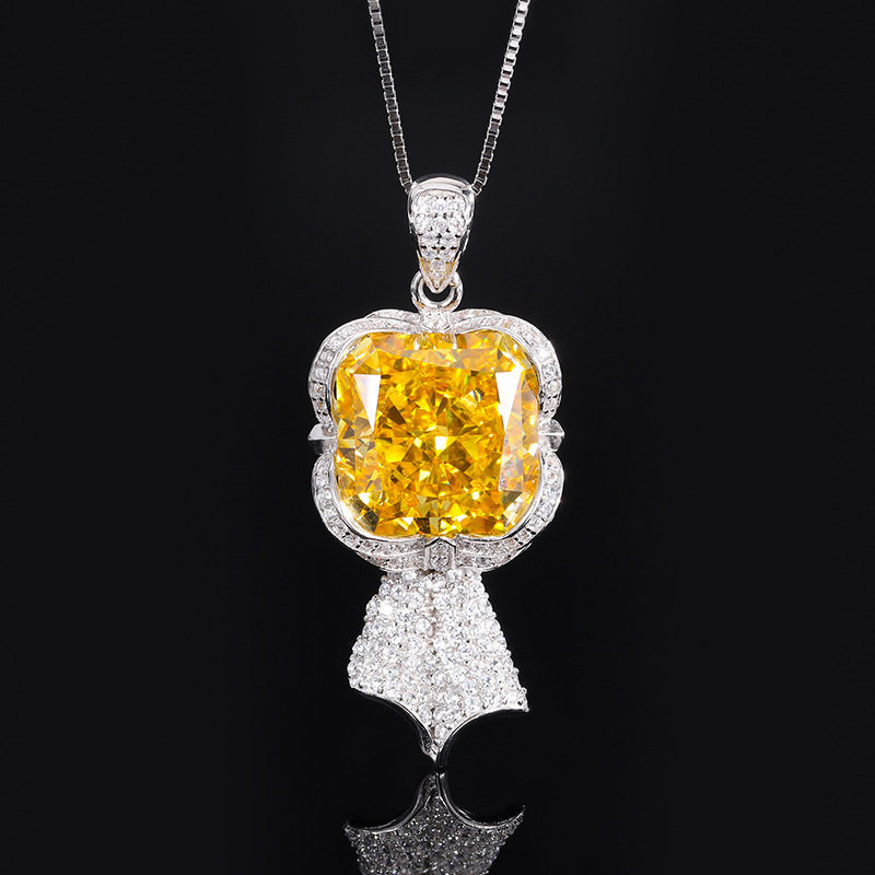 Zhuang Sheng joyería S925 plata diamante amarillo diamante cuadrado elegante traje de lujo piedra principal 14*14 10*10