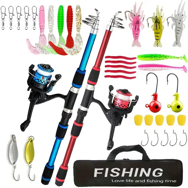 Double-rod two-piece children's fishing rod set 1.8M beginner fishing rod complete set mini fishing rod fishing gear set wholesale