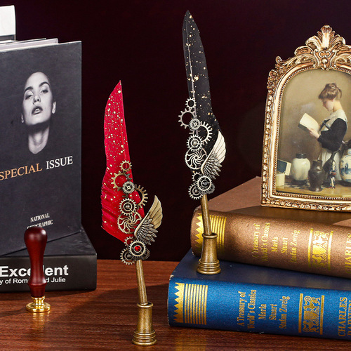Retro style gold quill European style British dip pen gift box business dip pen fire paint seal gift box set
