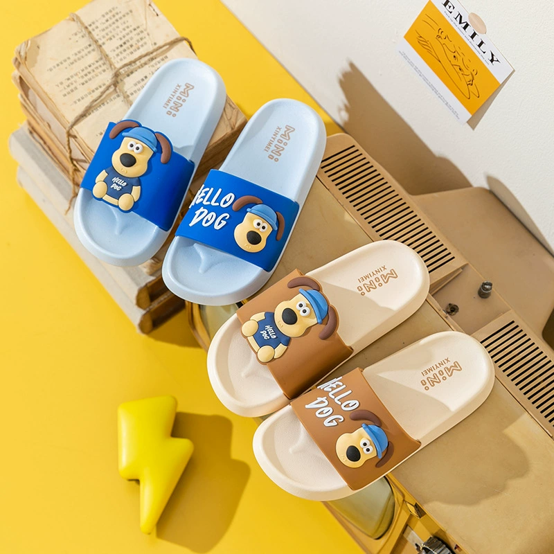 Детские тапочки для мальчиков летом hellodog противоскользящие мягкие подошвы для домашней купания родительский мультяшный собачий прохладный тапочки